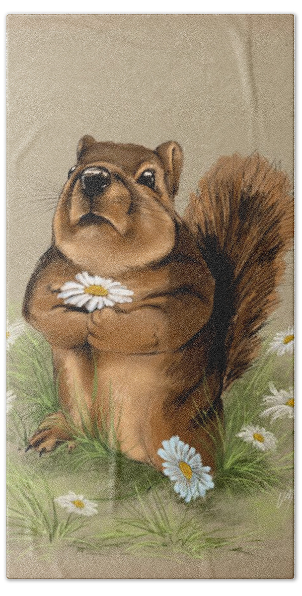 Squirrel Hand Towel featuring the painting My gift for you by Veronica Minozzi