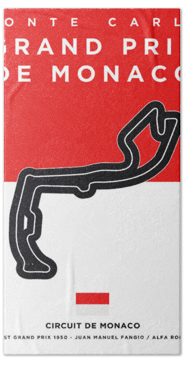 De Hand Towel featuring the digital art My Grand Prix De Monaco Minimal Poster by Chungkong Art