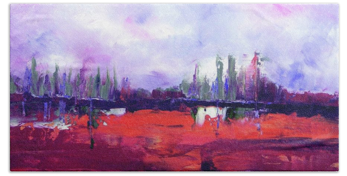 Purple Bath Towel featuring the painting My Purple Sky by Tracey Lee Cassin