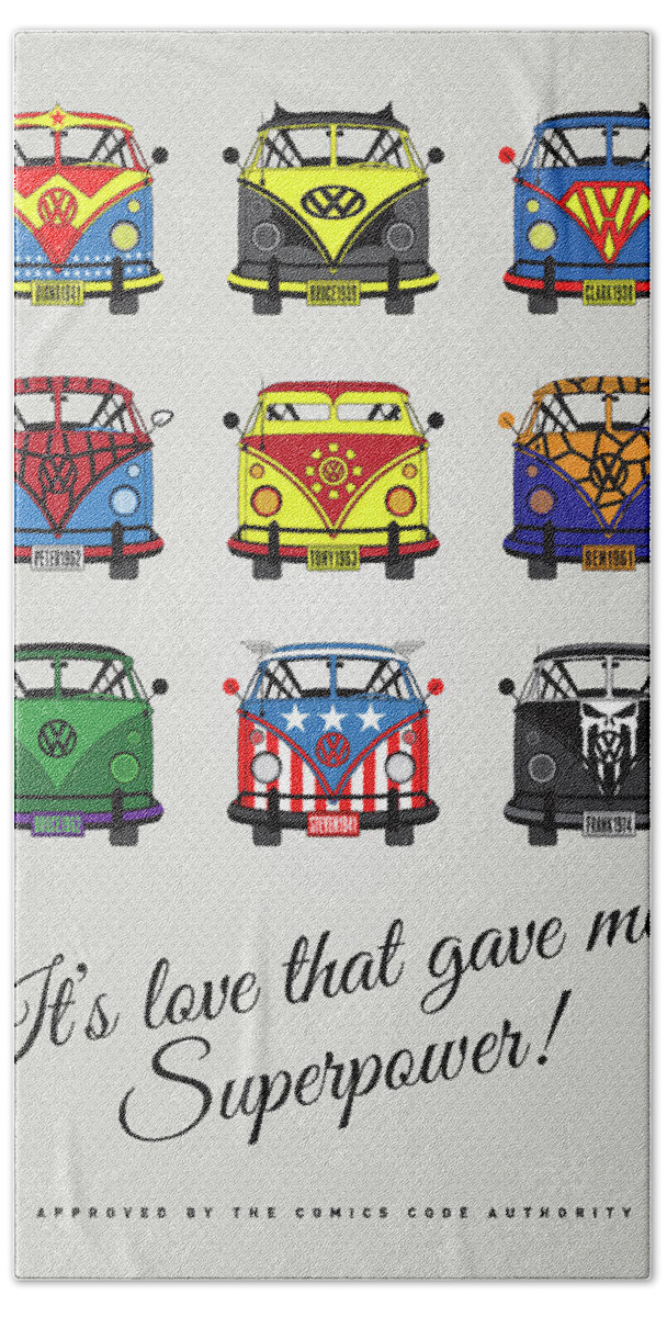 Superheroes Hand Towel featuring the digital art MY SUPERHERO-VW-T1-supermanMY SUPERHERO-VW-T1-universe by Chungkong Art