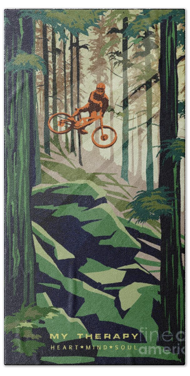 Mountain Bike Bath Sheet featuring the painting My Therapy by Sassan Filsoof
