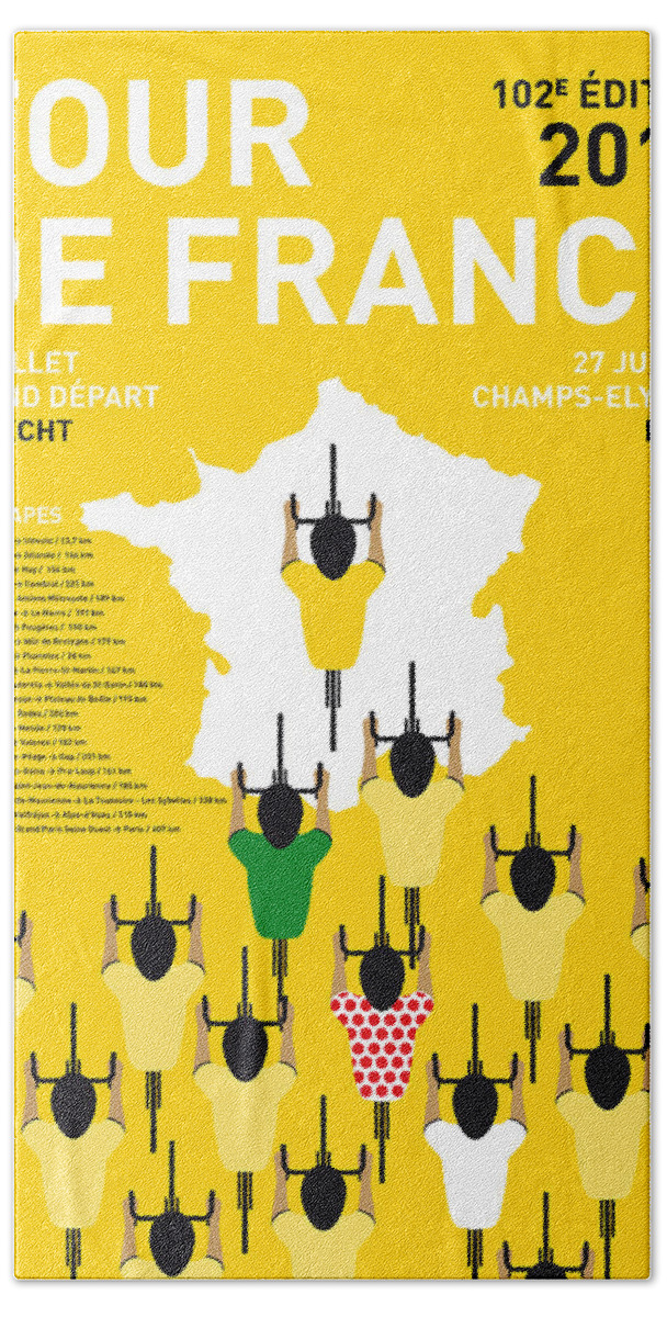 2015 Hand Towel featuring the digital art My Tour De France Minimal Poster Etapes 2015 by Chungkong Art