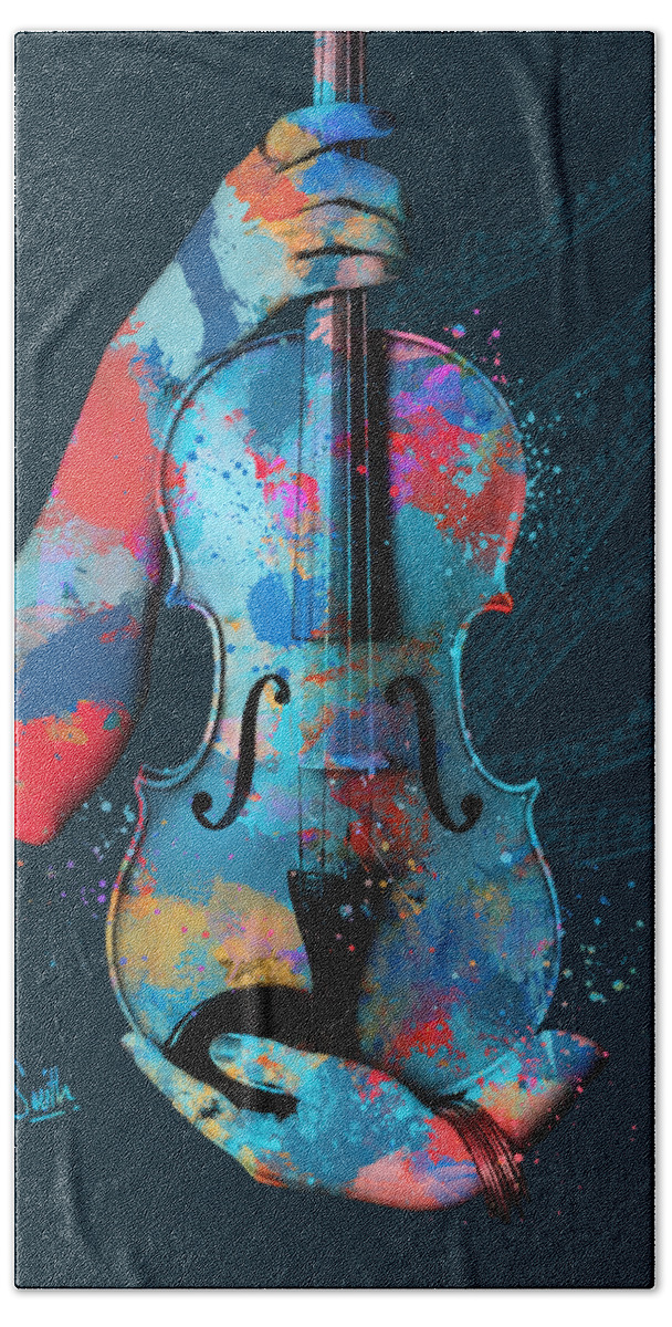 Violin Hand Towel featuring the digital art My Violin Whispers Music in the Night by Nikki Marie Smith
