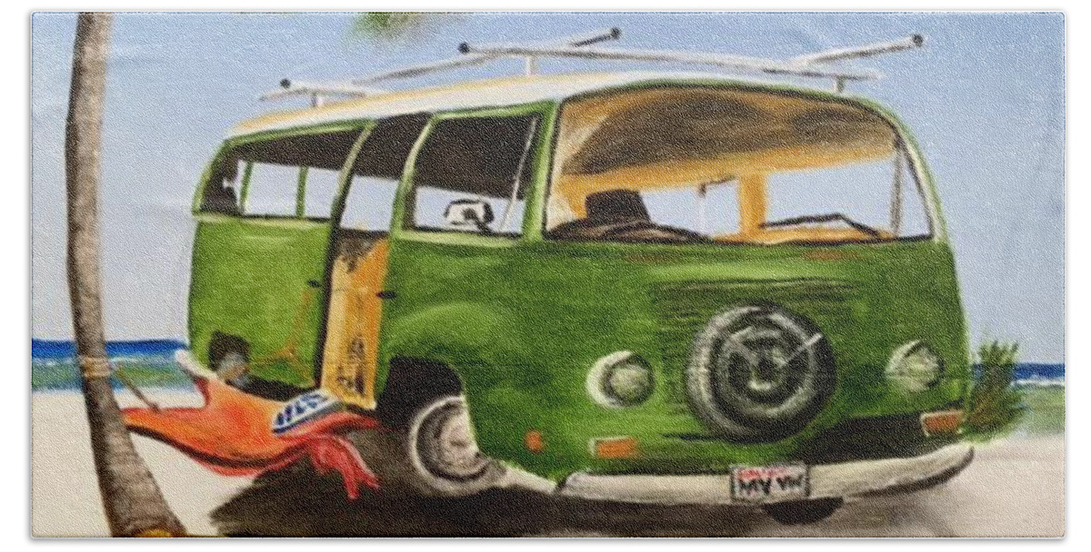 Vw Bath Towel featuring the painting My VW Van by Lloyd Dobson