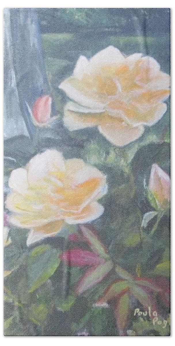 Roses Bath Towel featuring the painting My Yellow Roses by Paula Pagliughi