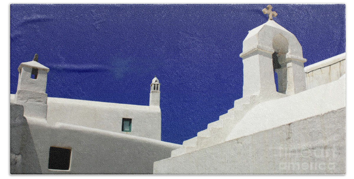 Architecture Hand Towel featuring the photograph Mykonos Greece Architectual Line 5 by Bob Christopher
