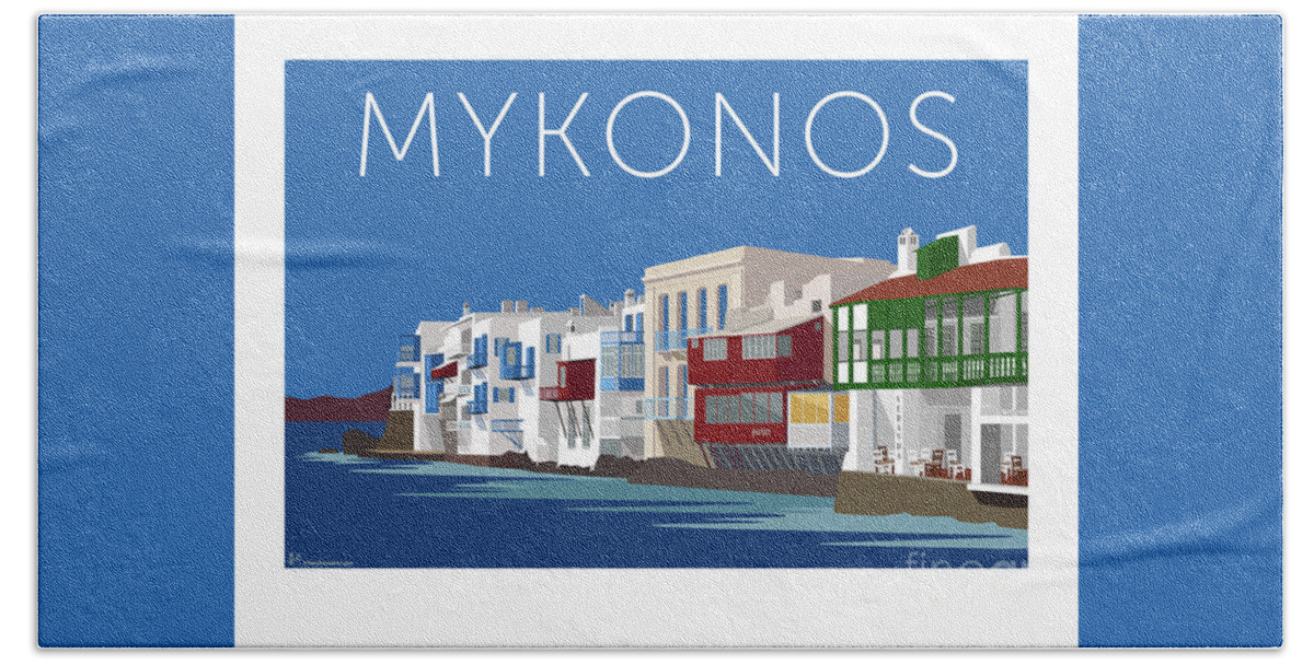 Mykonos Hand Towel featuring the digital art MYKONOS Little Venice - Blue by Sam Brennan