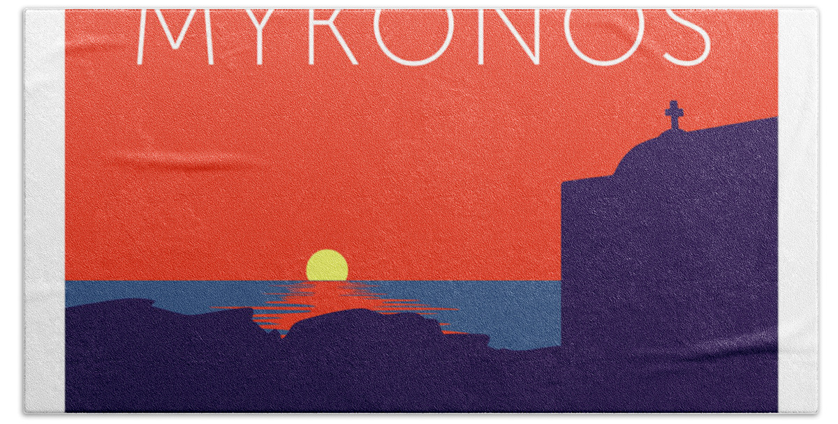 Mykonos Hand Towel featuring the digital art MYKONOS Sunset Silhouette - Orange by Sam Brennan
