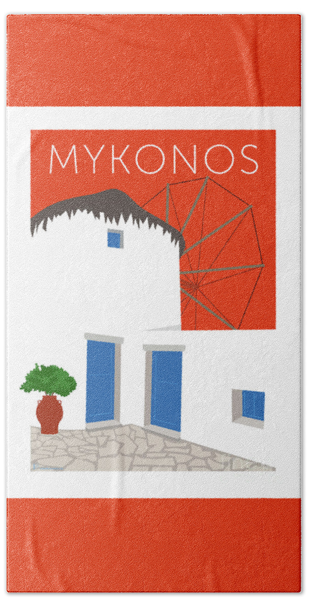 Mykonos Hand Towel featuring the digital art MYKONOS Windmill - Orange by Sam Brennan