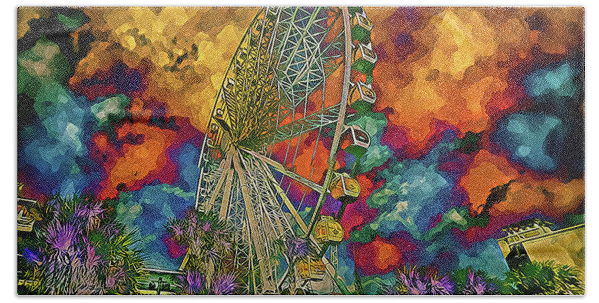 Myrtle Beach Bath Towel featuring the photograph Myrtle Beach Skywheel Abstract by Bill Barber
