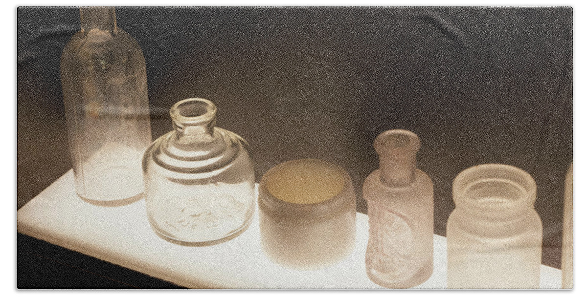 Mysterious Bath Towel featuring the photograph Mysterious Old Bottles by Marilyn Hunt