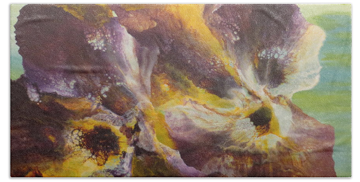 Abstract Bath Towel featuring the painting Mysterious by Soraya Silvestri