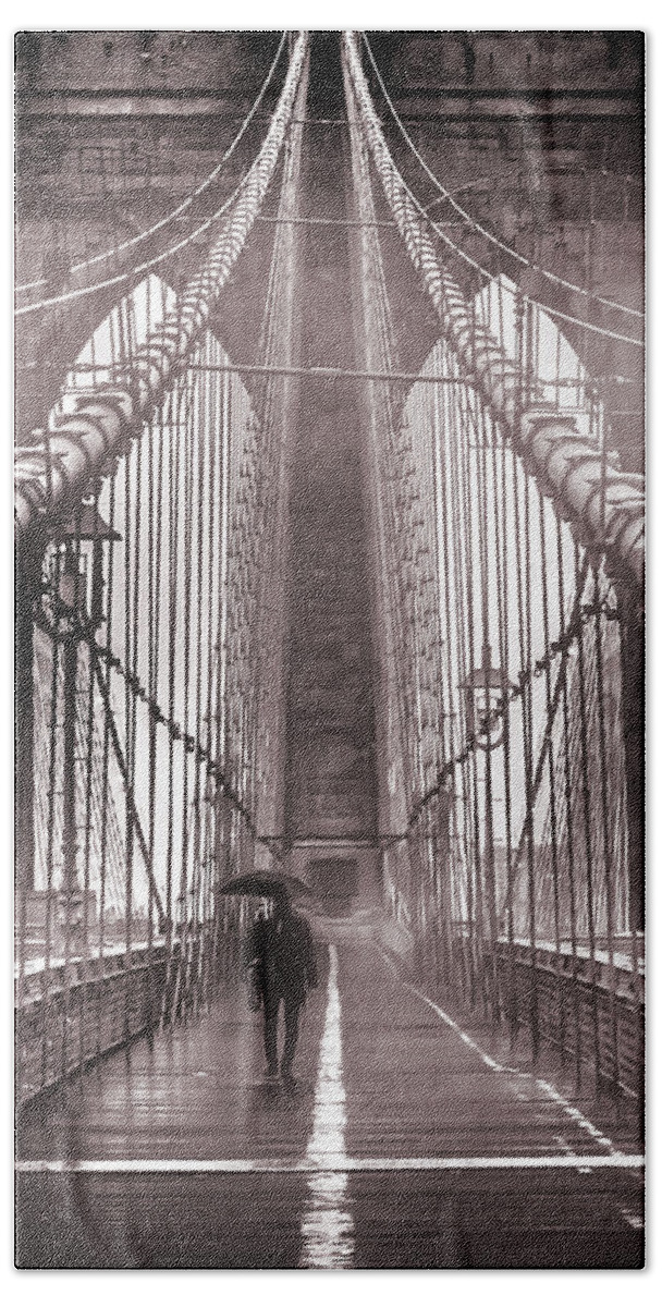 Brooklyn Bridge Hand Towel featuring the photograph Mystery Man Of Brooklyn by Az Jackson