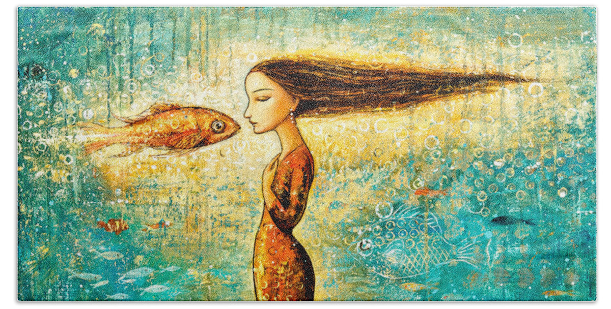 Mermaid Art Bath Towel featuring the painting Mystic Mermaid IV by Shijun Munns