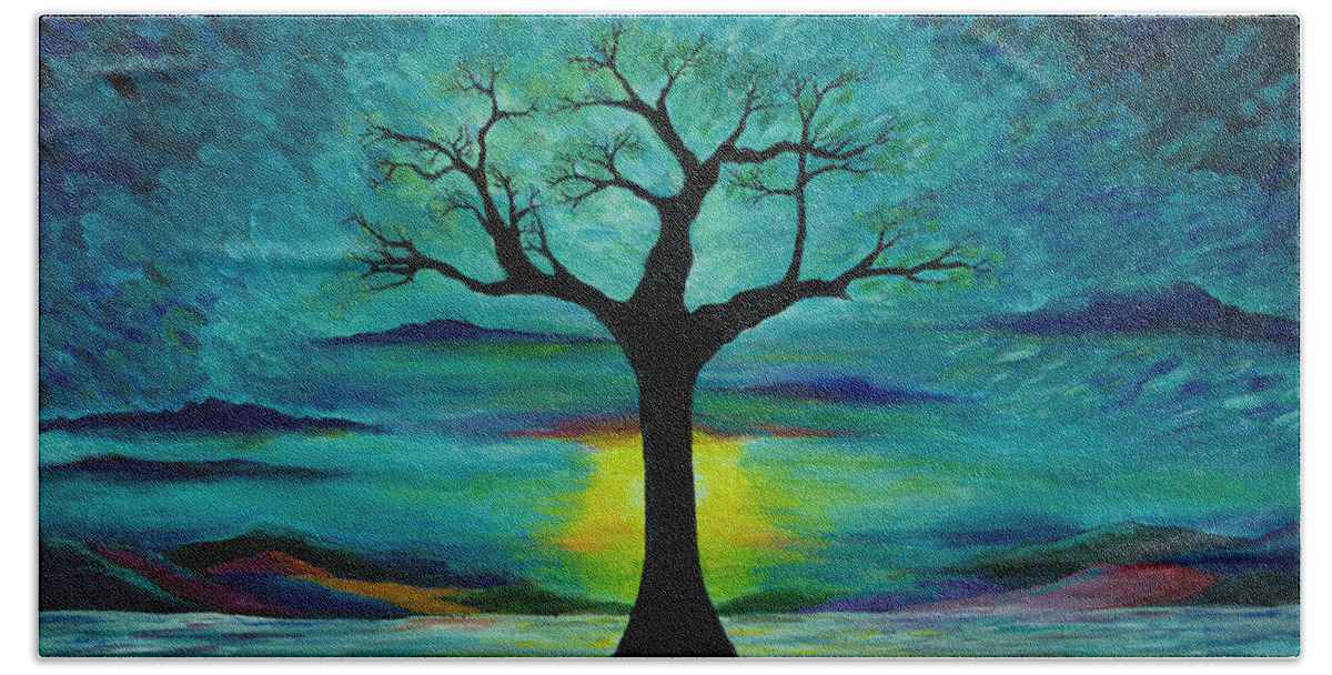 Mystic Sunset Bath Towel featuring the painting Mystic Sunset by Shelly Tschupp