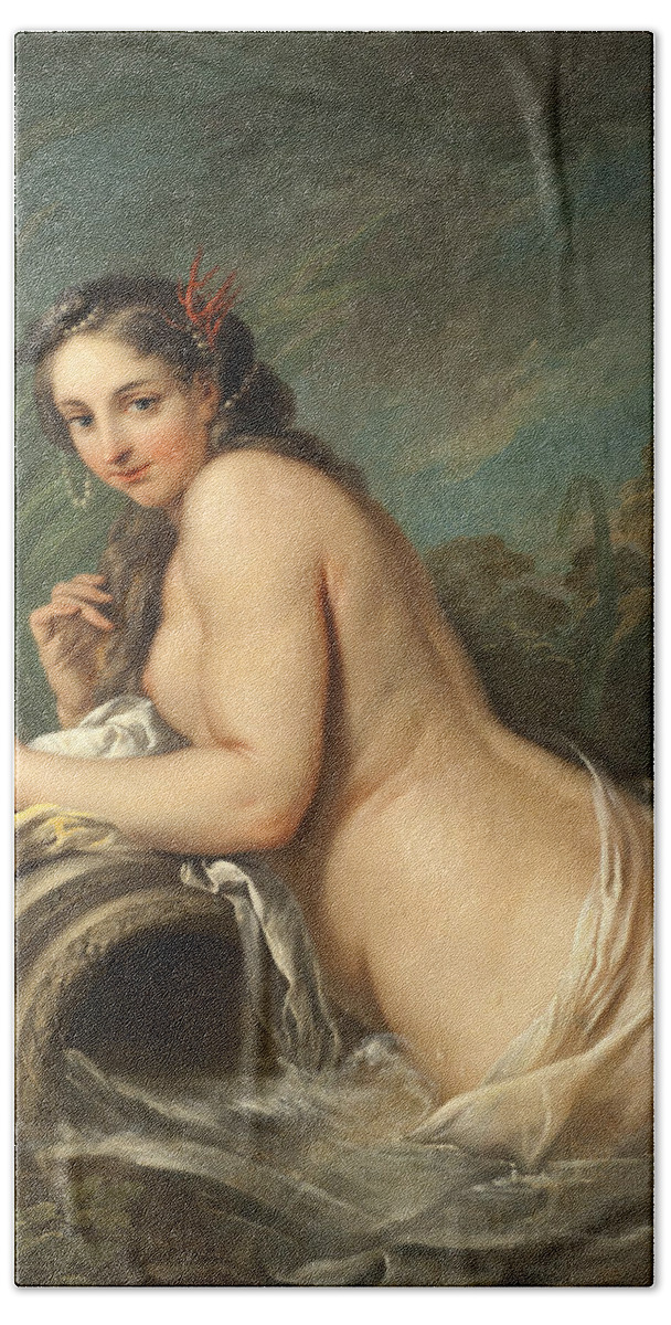 Charles-andre Van Loo Bath Towel featuring the painting Naiad by Charles-Andre van Loo