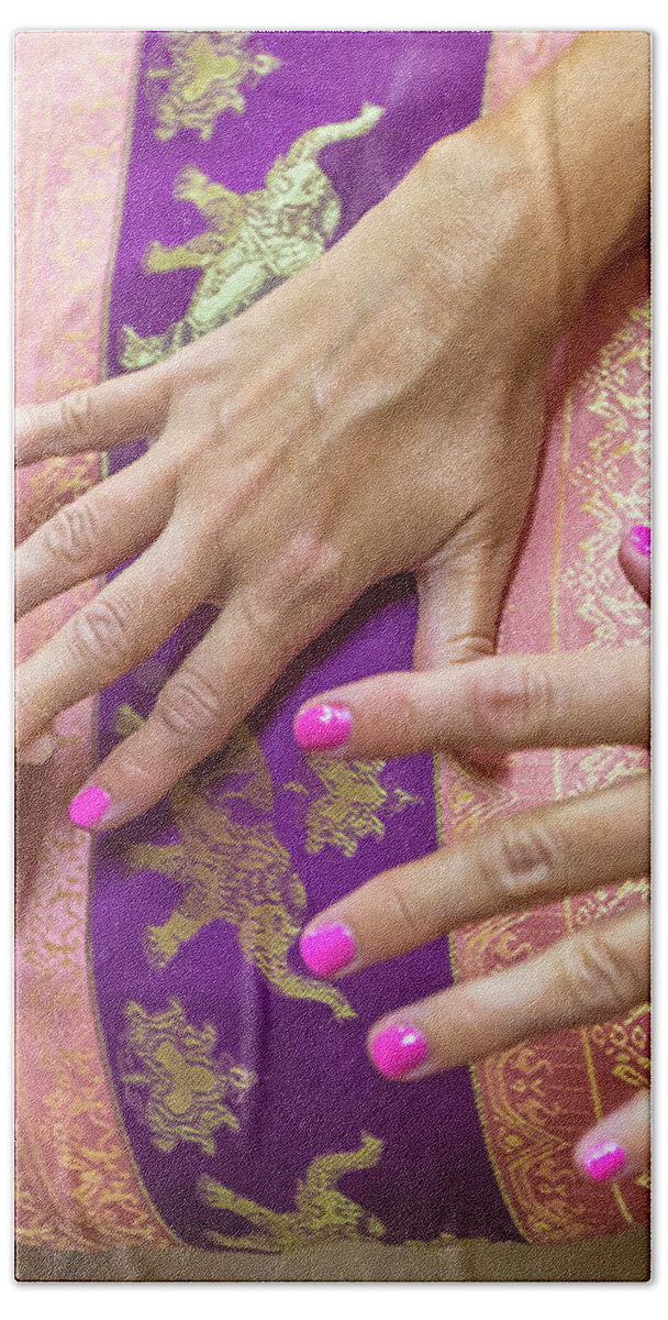 Nail Hand Towel featuring the photograph Nail polish application by Benny Marty