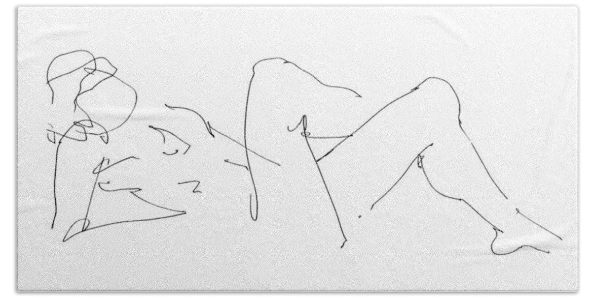 Male Hand Towel featuring the drawing Naked-Male-Drawing-14 by Gordon Punt