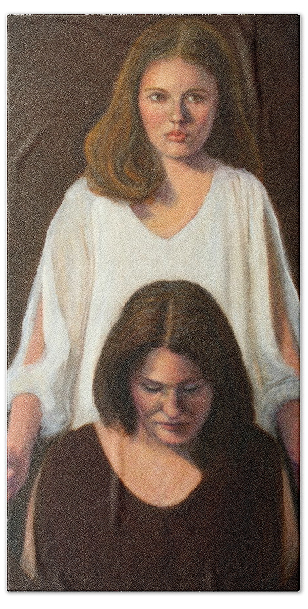 Realism Bath Towel featuring the painting Nancy and Abby by Donelli DiMaria