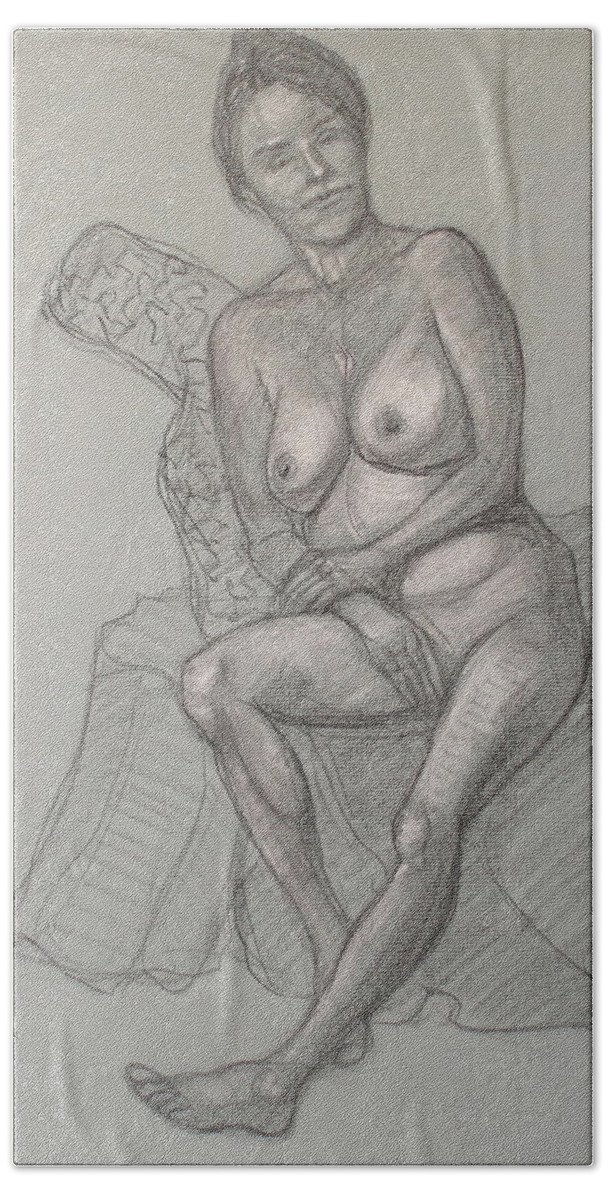 Realism Hand Towel featuring the drawing Nancy Reclining by Donelli DiMaria