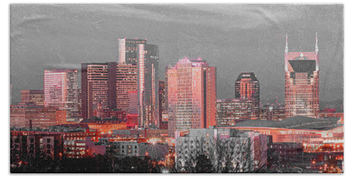 Nashville Hand Towel featuring the photograph Nashville Skyline Art Version 2018 1 to 4 Ratio Panorama Color by Jon Holiday