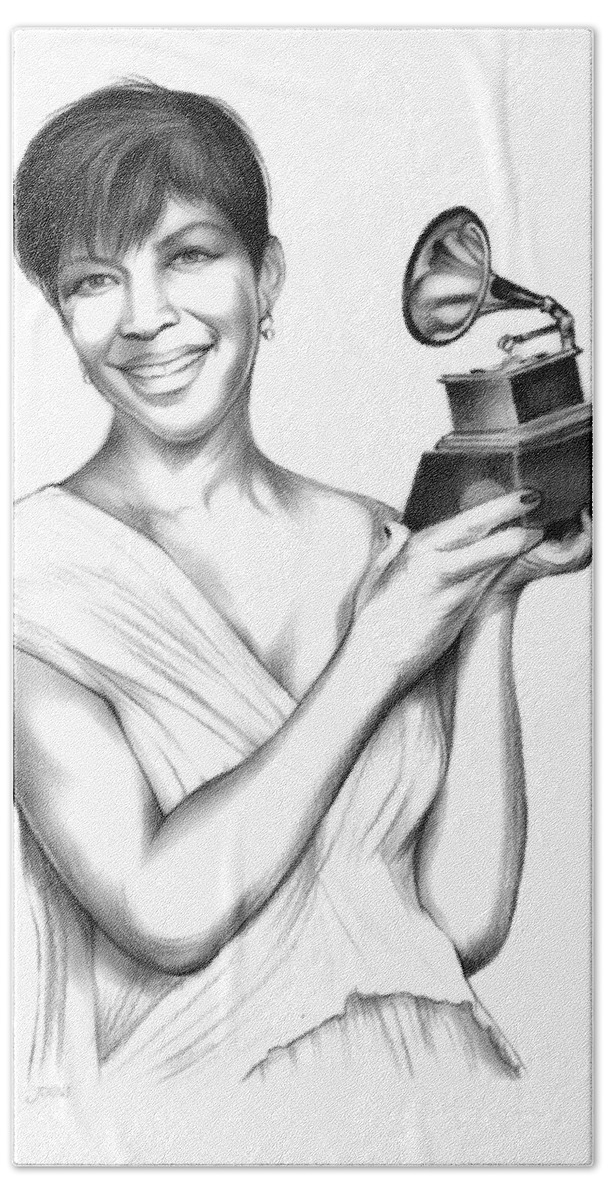 Natalie Cole Hand Towel featuring the drawing Natalie Cole by Greg Joens