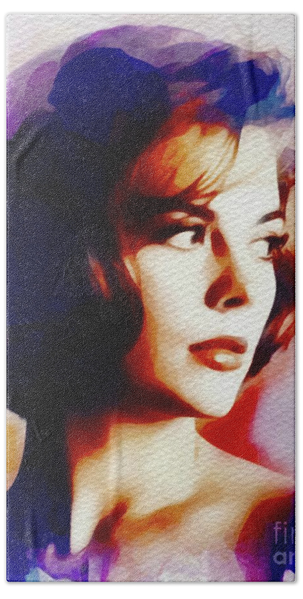 Natalie Bath Towel featuring the painting Natalie Wood, Movie Star by Esoterica Art Agency