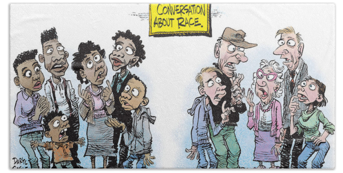 National Conversation About Race Bath Towel featuring the drawing National Conversation About Race by Daryl Cagle