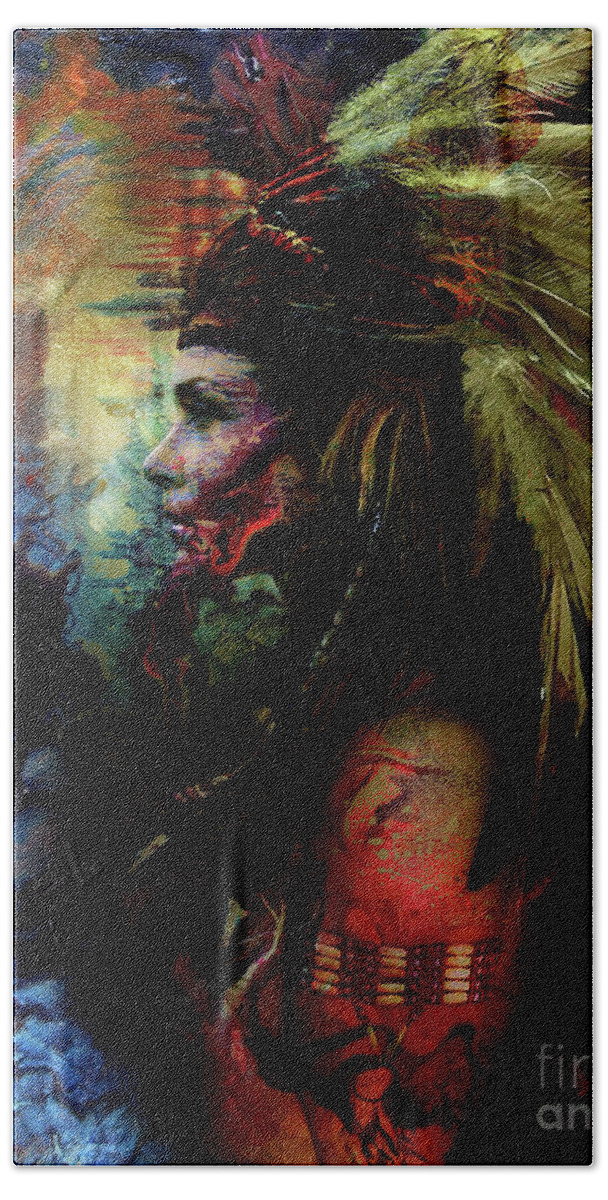 Native American Bath Towel featuring the painting Native American Feather by Gull G