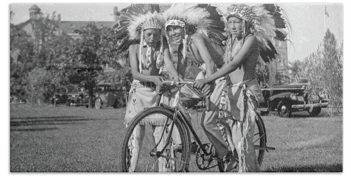 Native Americans Hand Towel featuring the photograph Native Americans With Bicycle by Anthony Murphy