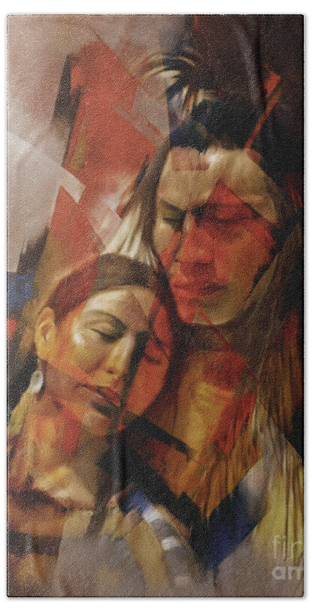 Native American Bath Towel featuring the painting Native Couple 09a by Gull G