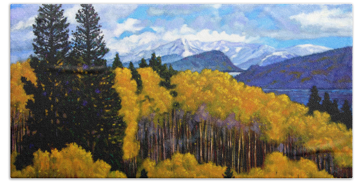 Fall Bath Towel featuring the painting Natures Patterns - Rocky Mountains by John Lautermilch