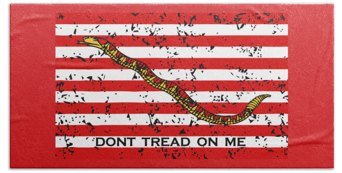 Navy Hand Towel featuring the mixed media Navy Jack Flag - Don't Tread On Me by War Is Hell Store