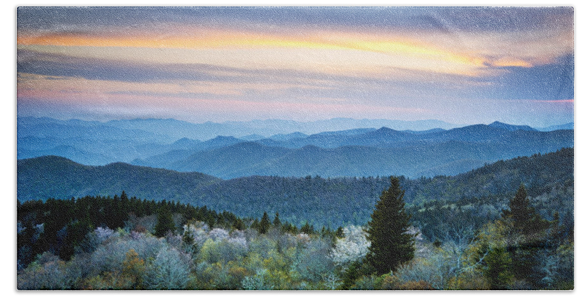 Blue Ridge Mountains Hand Towel featuring the photograph NC Blue Ridge Parkway Landscape in Spring - Blue Hour Blossoms by Dave Allen