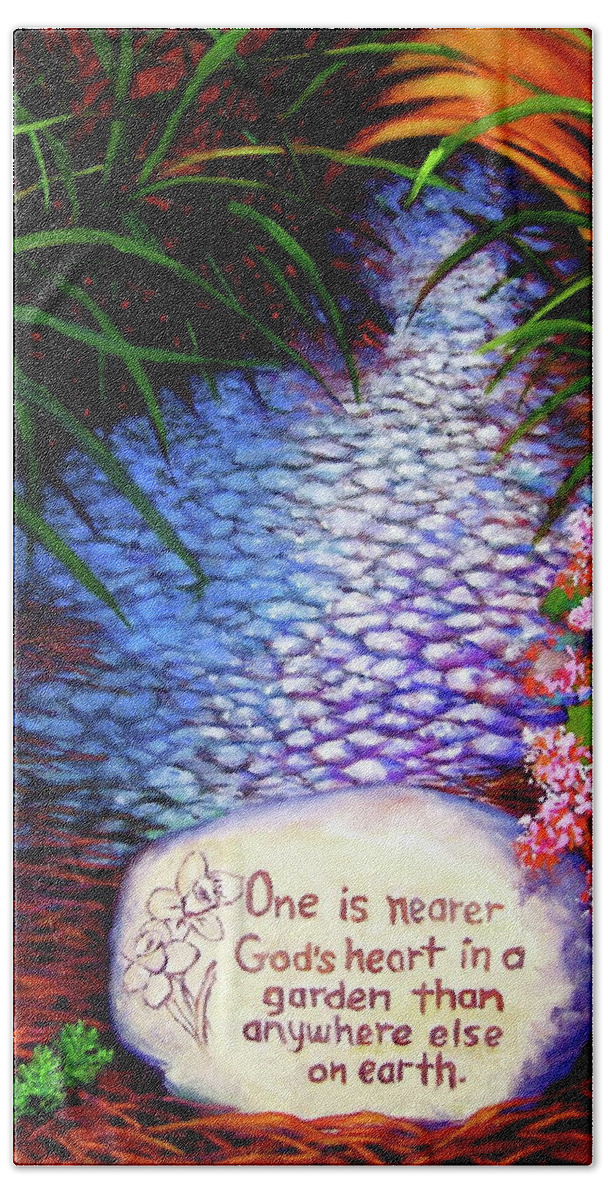 Christian Bath Towel featuring the painting Garden Wisdom, Nearer by Jeanette Jarmon