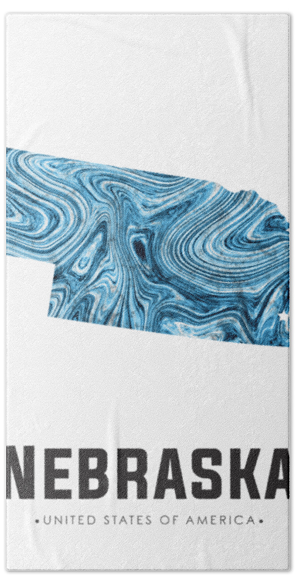 Nebraska Hand Towel featuring the mixed media Nebraska Map Art Abstract in Blue by Studio Grafiikka