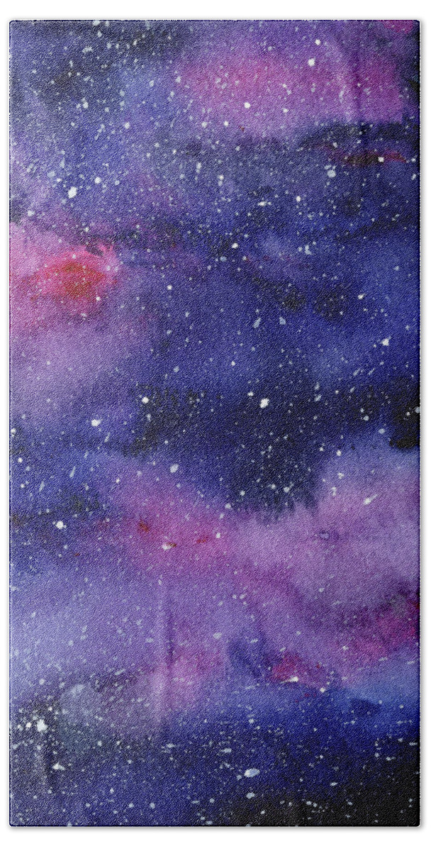 Nebula Hand Towel featuring the painting Nebula Watercolor Galaxy by Olga Shvartsur