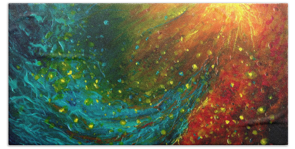 #space #nebulae #colorful #contemporaryart #landscape #modernart #nature #newartwork #painting #scifi #surreal #abstract Bath Towel featuring the painting Nebulae by Allison Constantino