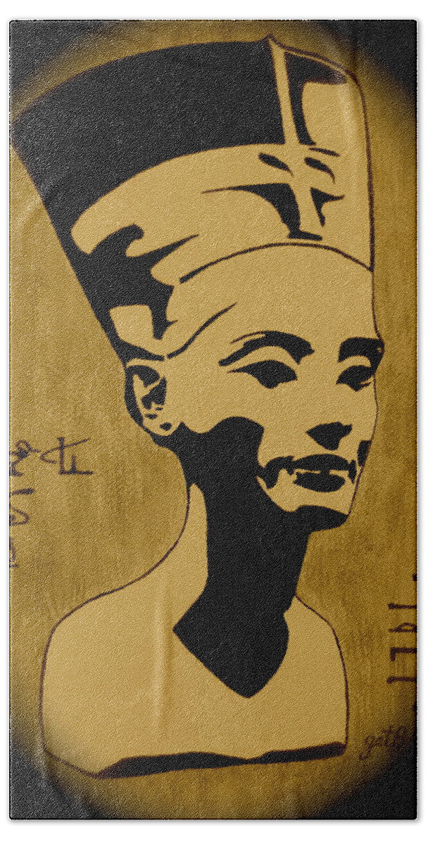 Nefertiti Egyptian Woman Bath Towel featuring the painting Nefertiti Egyptian Queen by Georgeta Blanaru