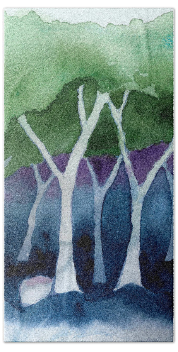 Watercolor Hand Towel featuring the painting Negative Thinking Makes a Woodland Scene by Conni Schaftenaar