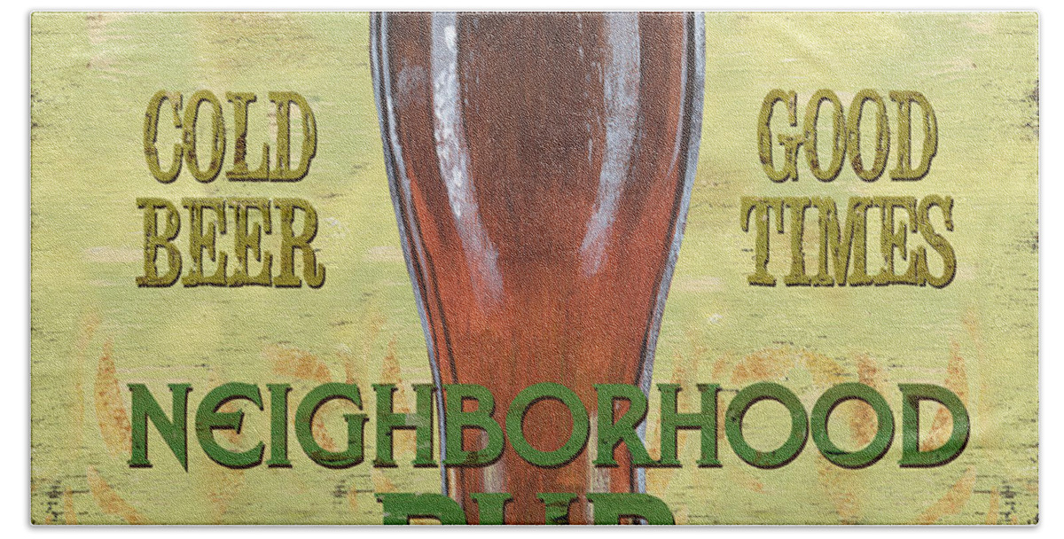 Beer Hand Towel featuring the painting Neighborhood Pub by Debbie DeWitt