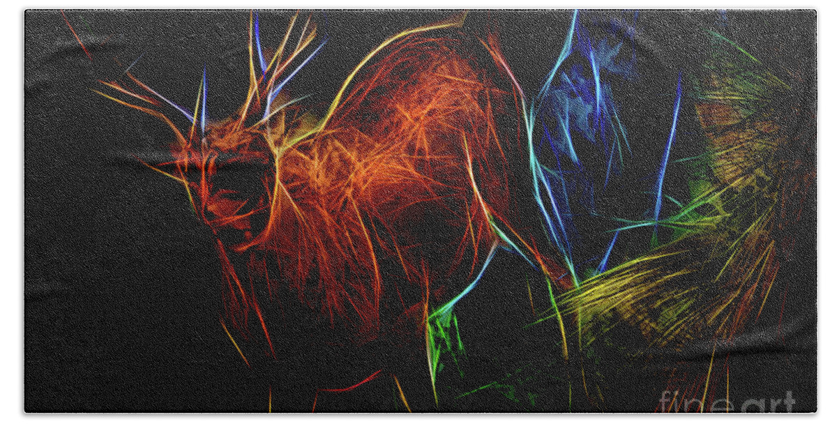 Animal Hand Towel featuring the digital art Neon Buck by Ray Shiu