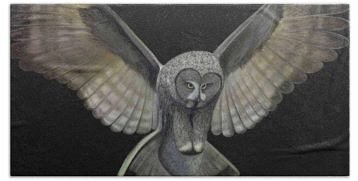 Owl Bath Towel featuring the digital art Neon Owl by Rand Herron