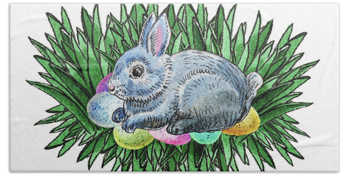 Easter Bath Towel featuring the painting Nesting Easter Bunny by Irina Sztukowski