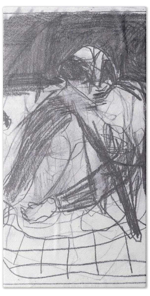 Sketch Bath Towel featuring the drawing Net landscape by Edgeworth Johnstone
