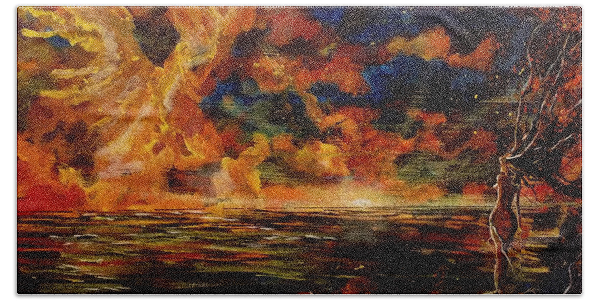Landscape Bath Towel featuring the painting New Day Rising by Joel Tesch