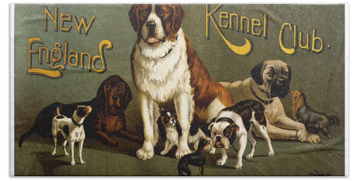 Vintage Hand Towel featuring the mixed media New England Kennel Club - Bench Show - Vintage Advertising Poster by Studio Grafiikka