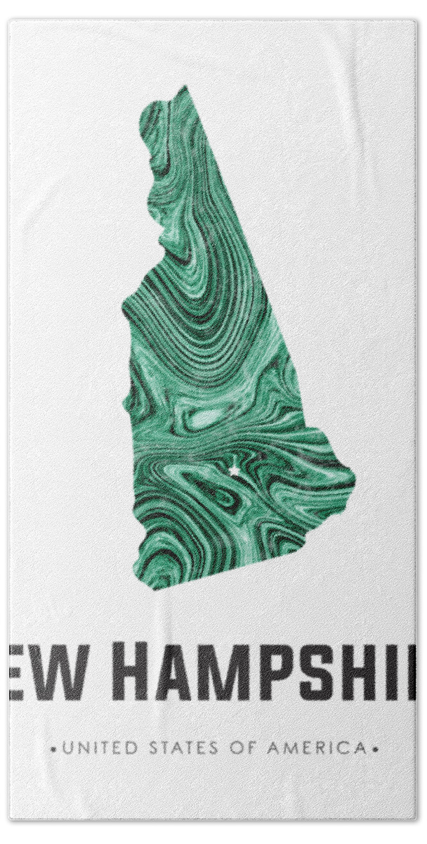 New Hampshire Hand Towel featuring the mixed media New Hampshire Map Art Abstract in Blue Green by Studio Grafiikka