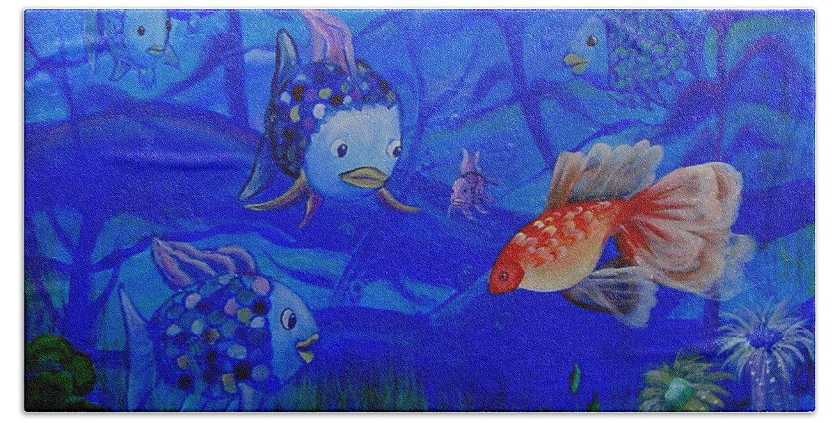 Fish Bath Towel featuring the painting New Kid in Town by Quwatha Valentine