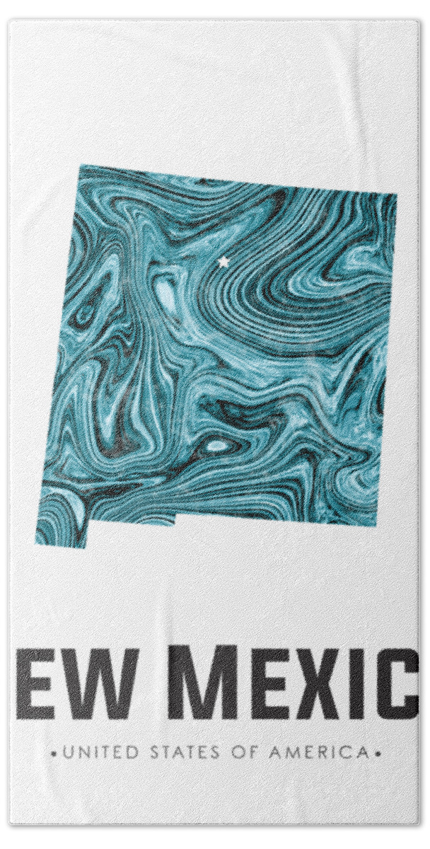 New Mexico Hand Towel featuring the mixed media New Mexico Map Art Abstract in Blue by Studio Grafiikka